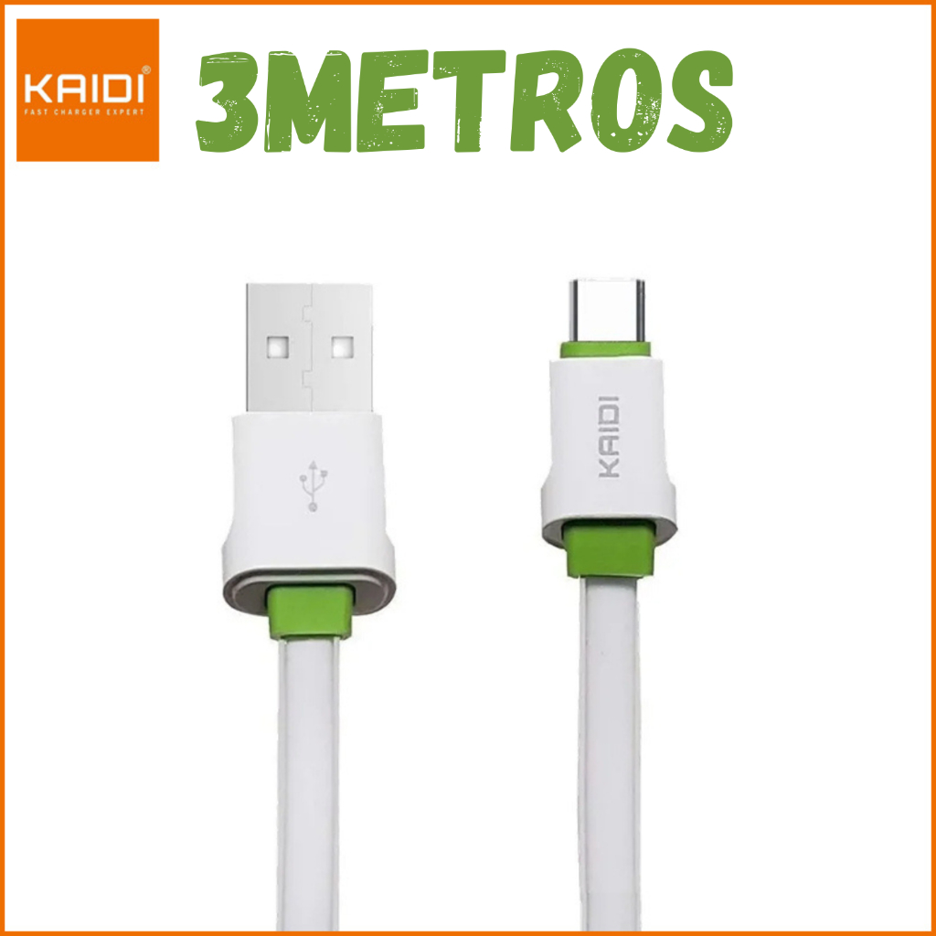 Cabo Carregador e Dados Celular Cabo Rápido 3m metros Kaidi KD-330 V8/IPHONE/TIPO-C em Oferta na Shopee