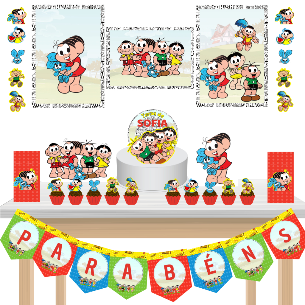 Kit Festa Fácil Kit Só Um Bolinho Turma da Mônica Cebolinha Magali Cascão Mêsversário Aniversário