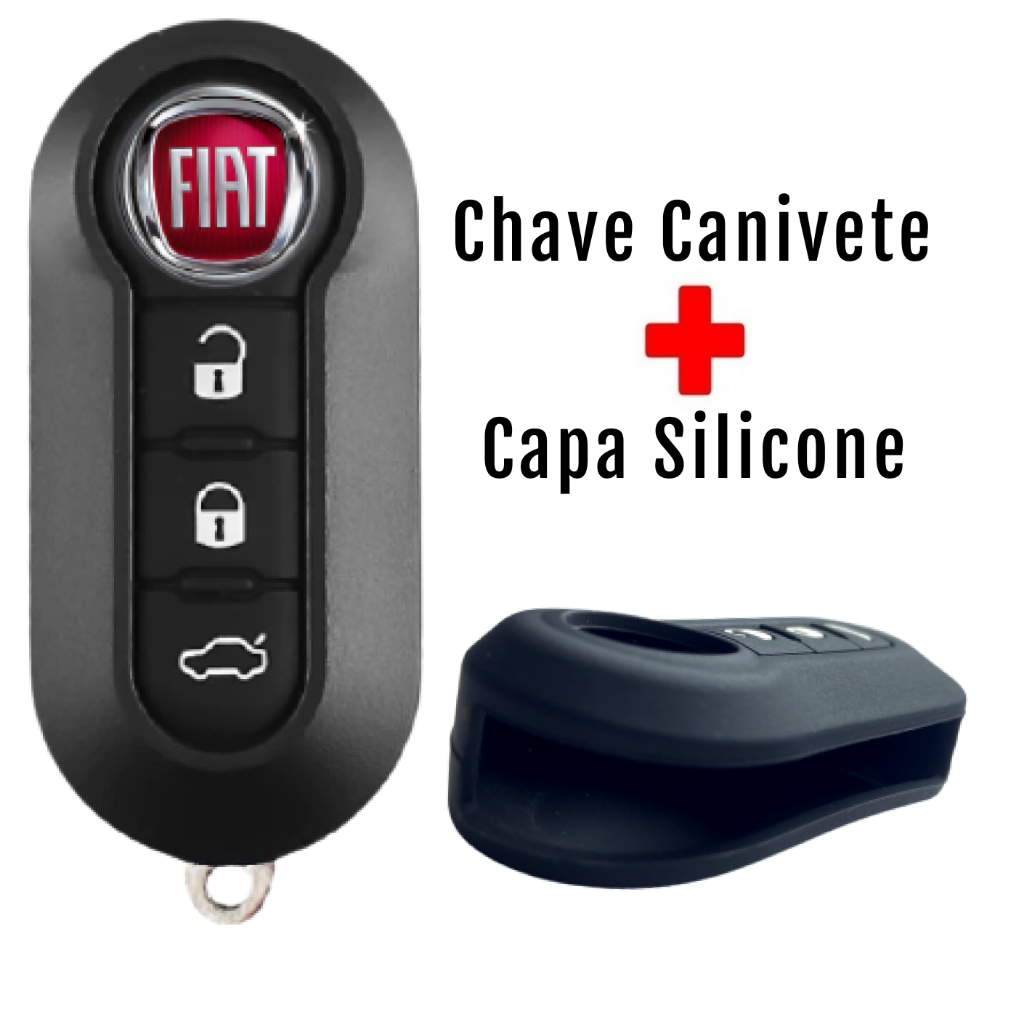 Kit Capa Carcaça Chave Canivete + Capa Silicone Chave Fiat Bravo Grand Siena Palio Punto 500