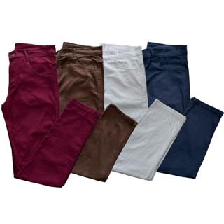 Kit 4 calças masculina jeans e sarja  para homens calça modelo slim c/elastano 4 bolsos  promoção em Oferta na Shopee