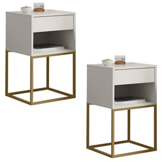 Kit 2 UN Mesa de Cabeceira Sofia Estilo Industrial Base de Aço com 1 Gaveta E Nicho - LH M...