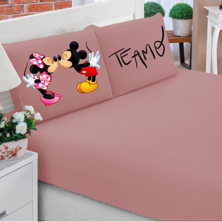 Jogo de lençol king/ Queen 3 peças c/elástico estampado mickey minnie Eu te amo MINNIE RO…