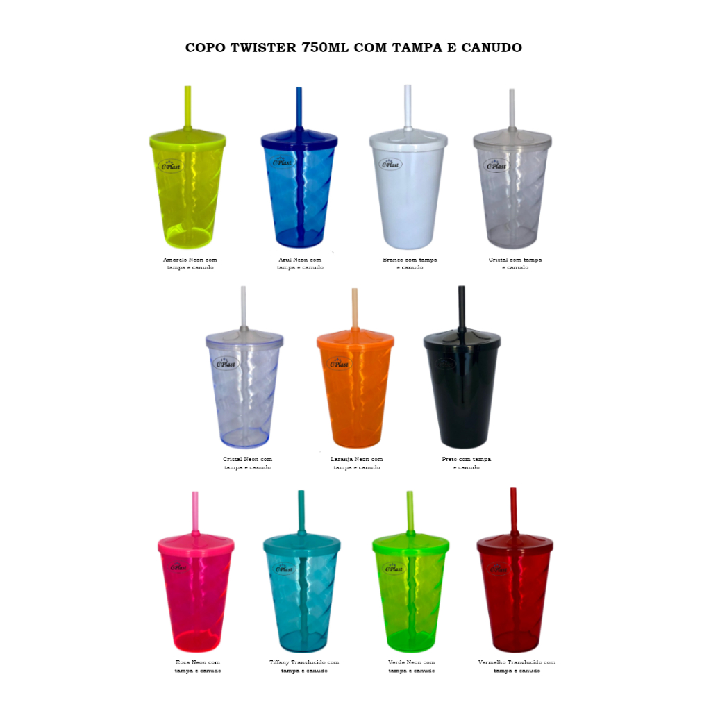 20 ou 25 Copos Twister 750ml Acrilico com tampa e canudo. Acrilico Premium - Produto excelente!