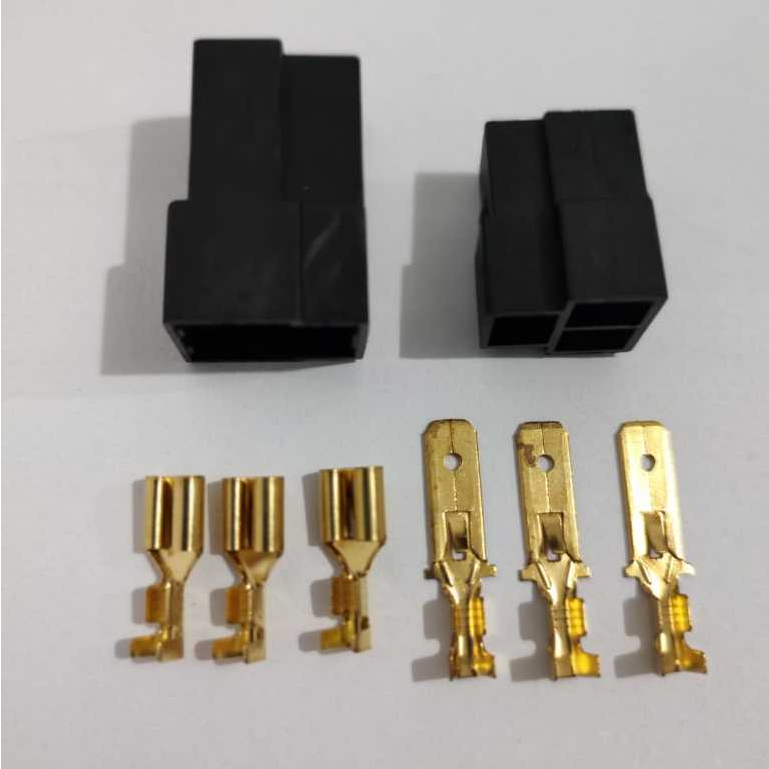 Conector 3 Vias de Encaixe com Terminais Macho e Fêmea Som Automotivo.