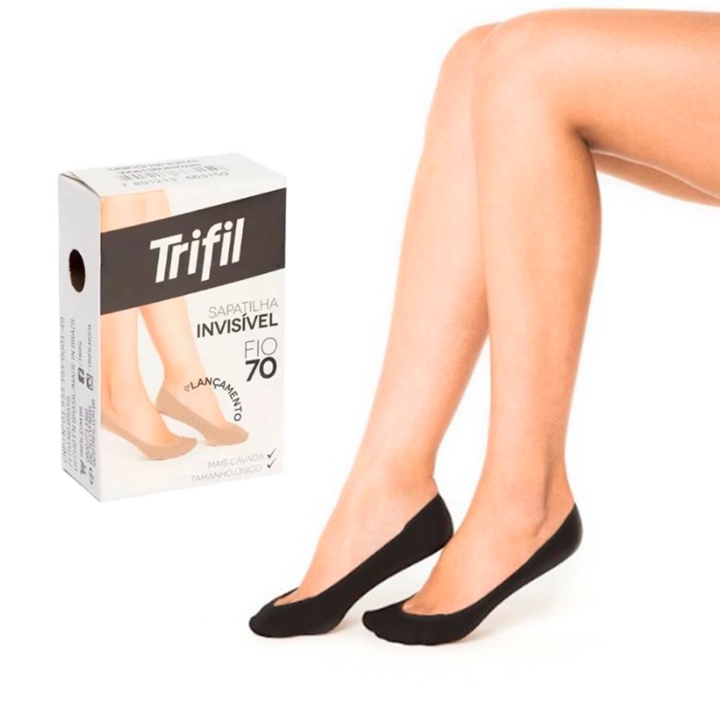 Meia Sapatilha Invisível Fio 70 TRIFIL Cavada Preta Natural Bege Fina Resistente