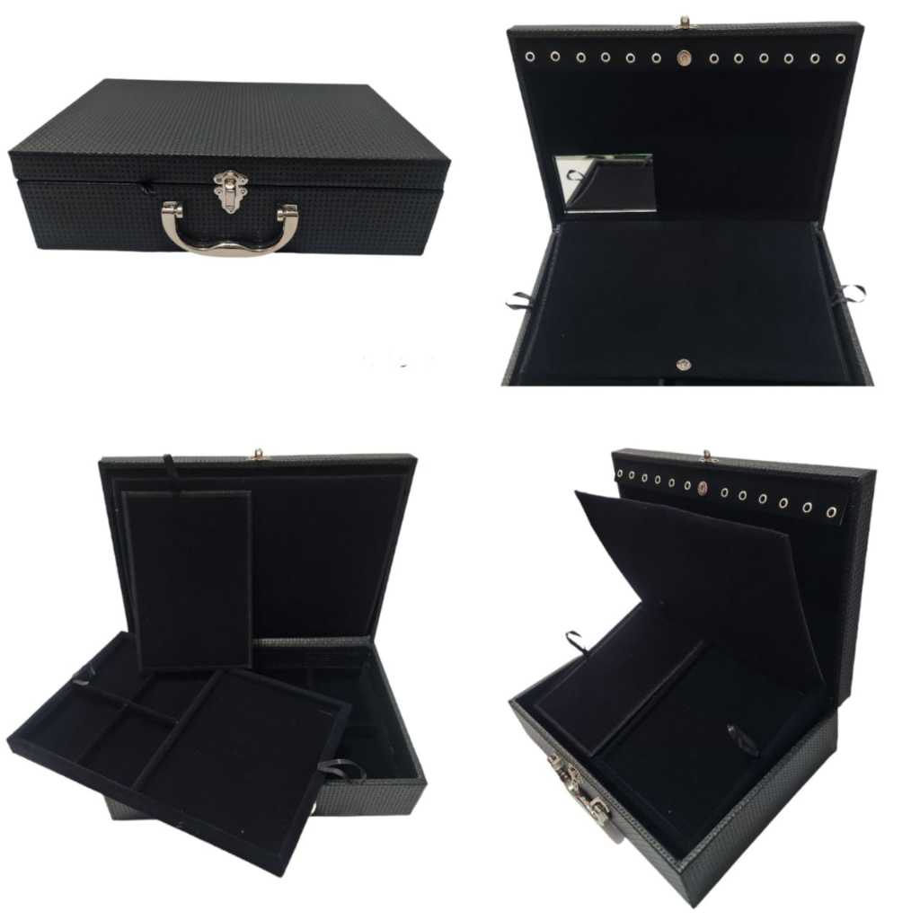 Maleta Estojo Porta Jóias Grande Duplo com Espelho
