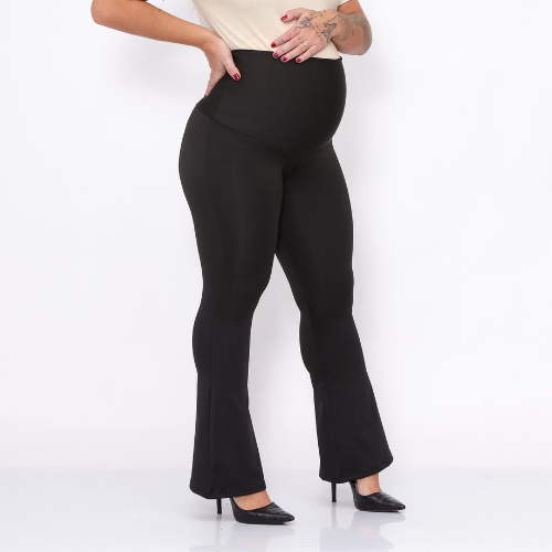 Maternidade Legging Flare Gestante Cós Alto Calça Sustenta Barriga Plus Size em Oferta na Shopee
