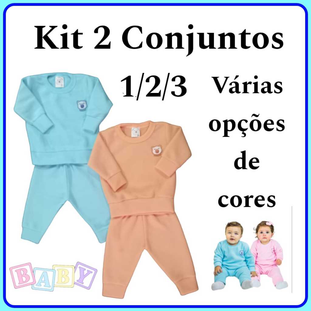 Kit 2 Conjunto Pijama Unisoft bebe 1 / 2 / 3 inverno infantil menino e menina