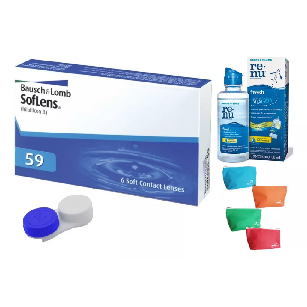 Lente De Contato Soflens 59 com RENU60ML + Necessaire e Estojo
