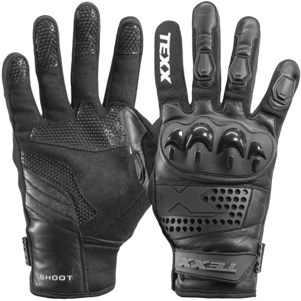 Luva Texx Old Shoot Cano Curto Cor Preto Confortavel em Couro Com Protecao Motociclista