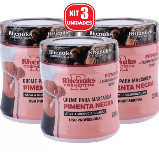 Kit 3 Gel Massageador Pimenta Negra Reduz Estrias, Celulites