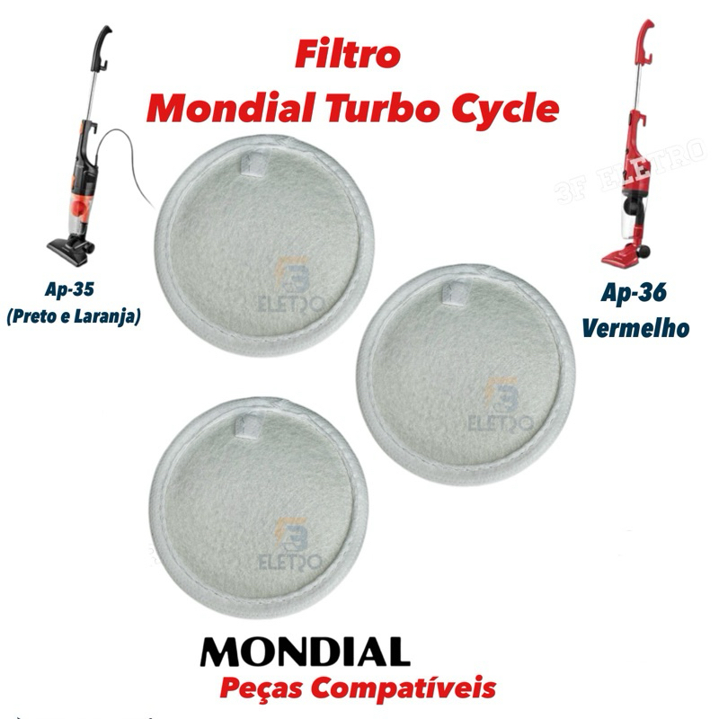 Kit 3 Filtros Permanentes para Aspirador de Pó Mondial Turbo Cycle Ap-35 Ap-36