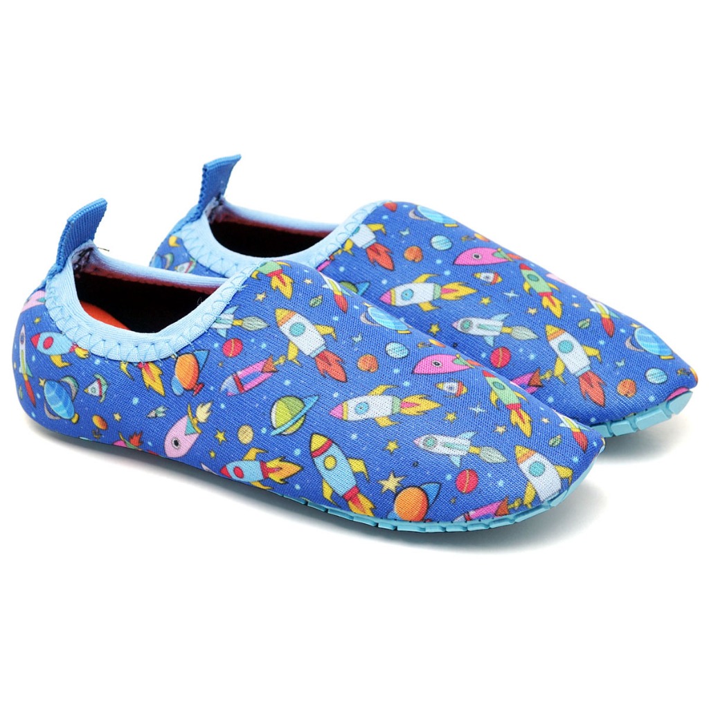Sapatilha infantil neoprene aquatica sapatilha agua calce facil foguete azul