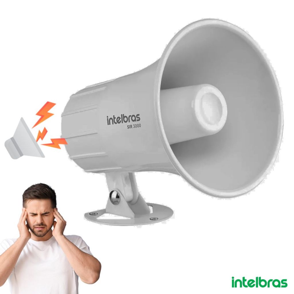 Sirene Para Alarme Sonoro Intelbras 105 Db Sir 3000 Com Fio Potencia Alta
