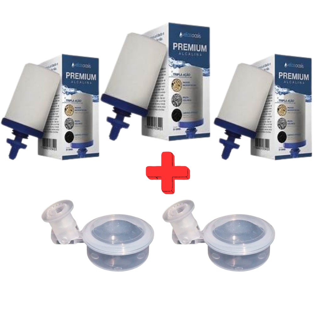 kit 3 Velas Para Filtro de Barro Carvão ativado, Prata Coloidal Tripla Ação Alcalina Premium + 2 Boia Dosadoras