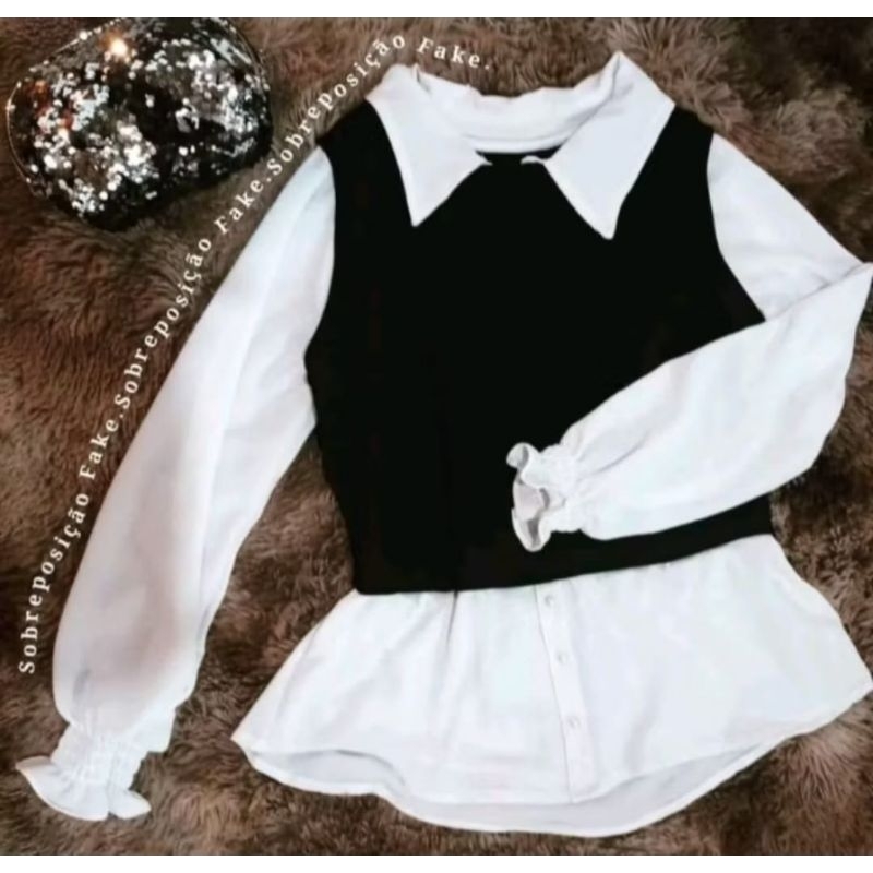 Camisa sobreposição social Plus size do P ate G3