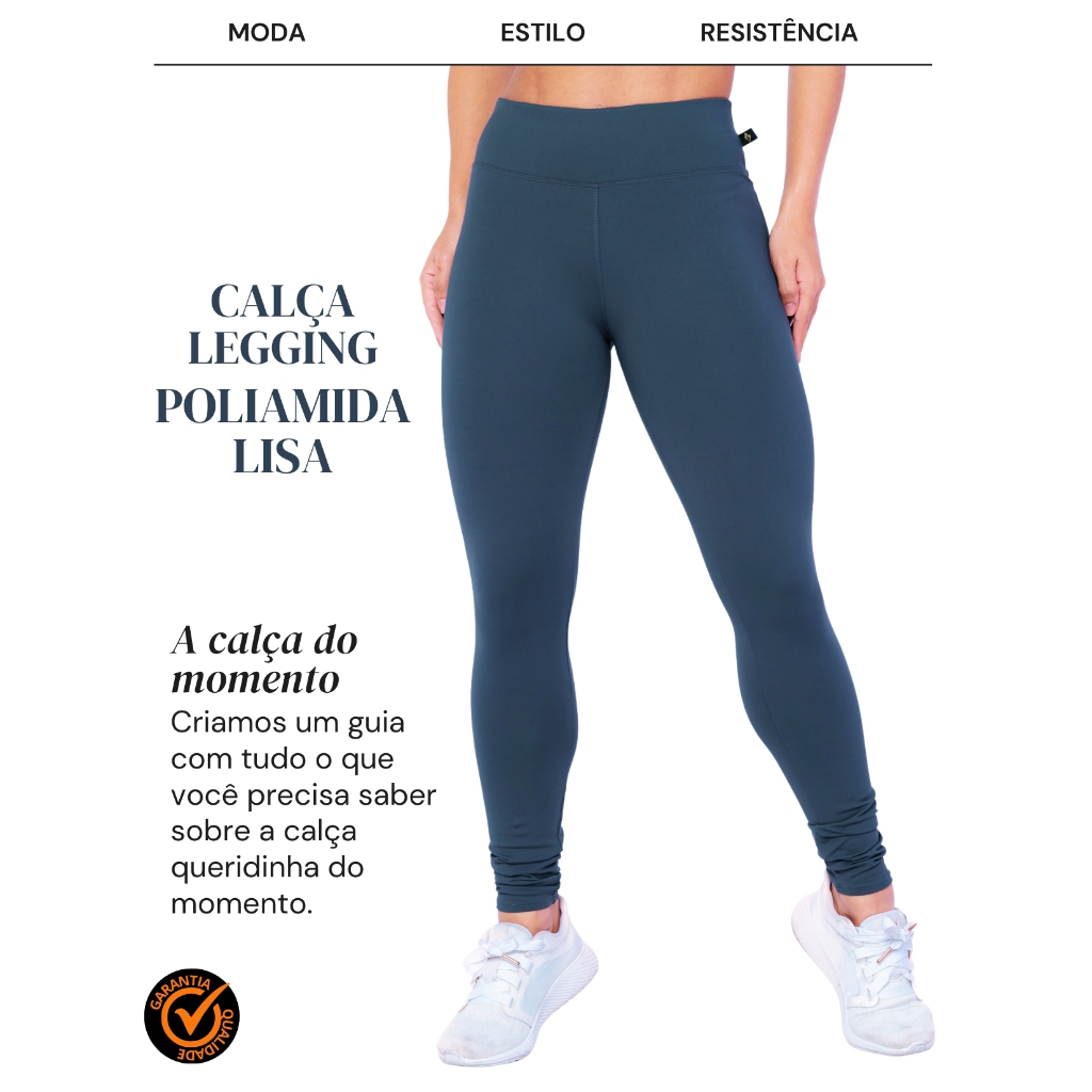 Calça Legging Poliamida Lisa Cintura Alta Tecido Grosso Confortável Fitness.