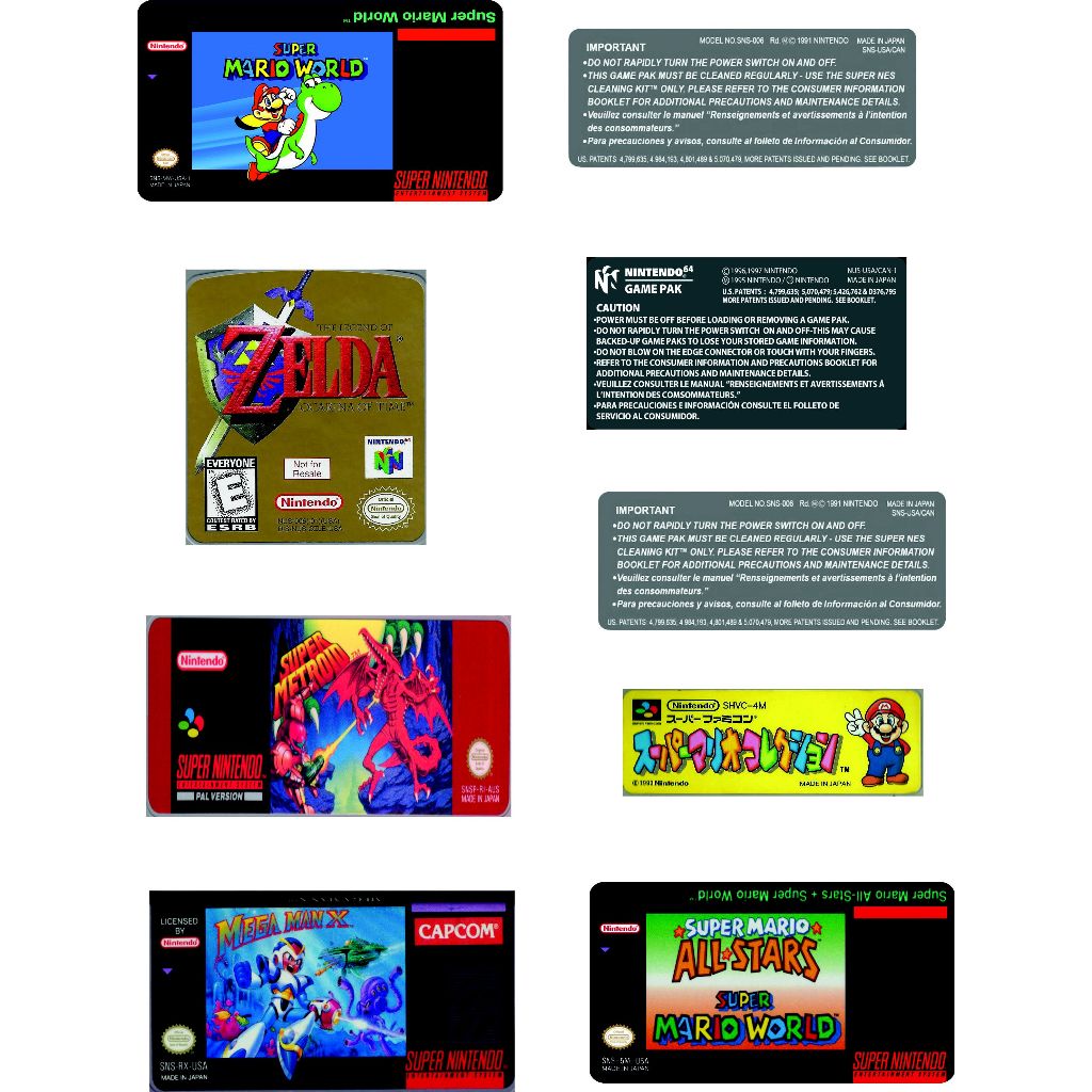 labels para cartuchos e fitas de nintendo 64 e para super nintendo label frontal e traseira snes n64