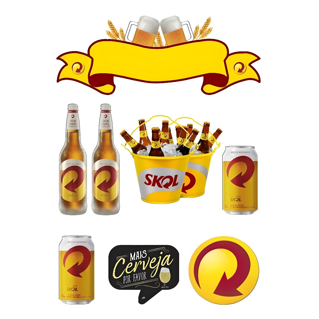 Topo de Bolo Skol (Topper) Decoração Festa