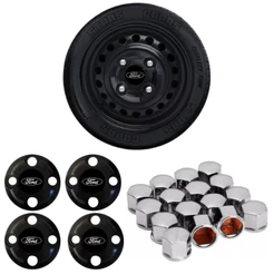 Kit Calotinha Central Ford + Capa Parafuso Cromada Aro 13 14 15 4 Furos