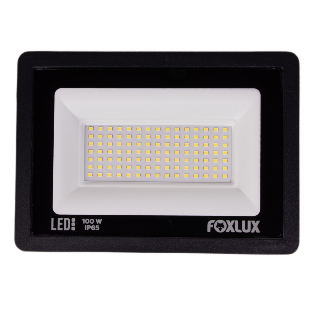 Refletor LED Foxlux 100W 6500K Bivolt IP65 Luz Fria Para Fachadas, Jardins e Pátios em Oferta na Shopee