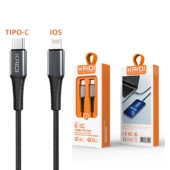 Cabo de Dados e Carregamento Turbo PD 30W Tipo C para IOS 1M KAIDI KD-19CL
