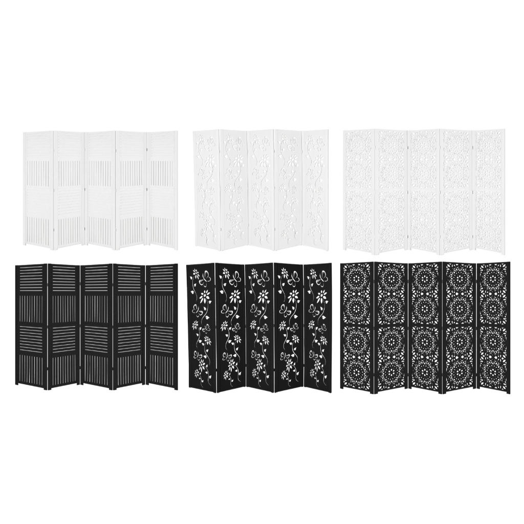 5 Biombo Inteiro Pintado Rodinha Divisor Ambiente Branco Preto Madeira Mdf Divisória Sanfonado Rodízio Separador