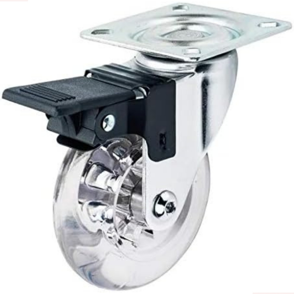 Roda Rodizio de Silicone em Gel 50mm Com Freio Para 40kg Zincado Com Parafuso P Móvel Base Giratória