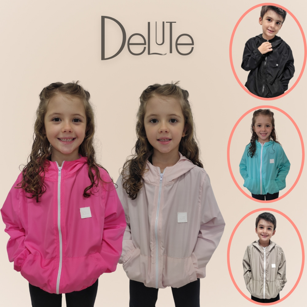 Jaqueta Infantil Corta Vento Sem Estampa Unissex Delute Resistente á Água e Com Capuz Forrado em Oferta na Shopee