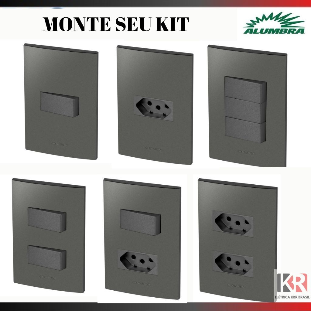 Tomada e Interruptor Alumbra Grafite | Conjunto 4x2 Acabamento Premium