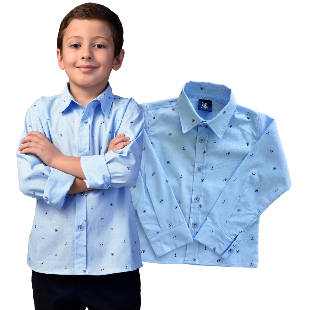 Camisa Social Infantil Manga Longa Sofisticada Meninos