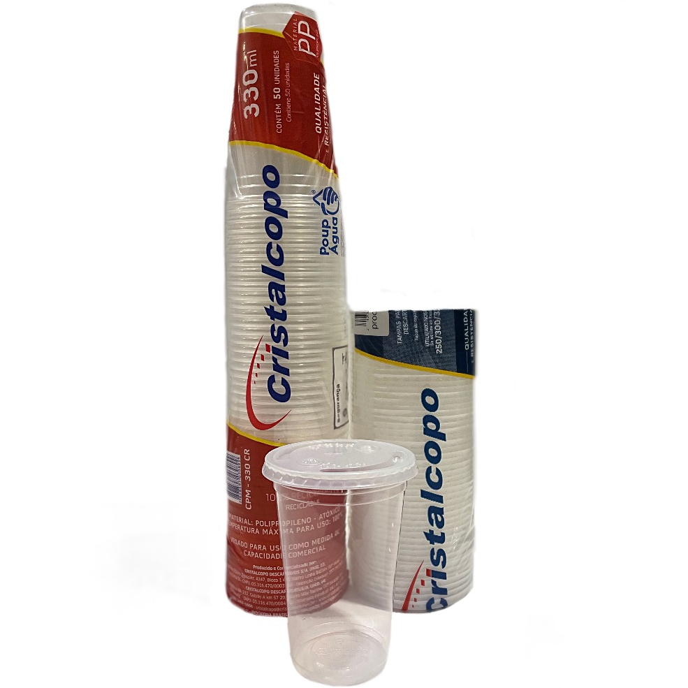 Copo Tampa Reta 300/330 Ml  - 50 unidades
