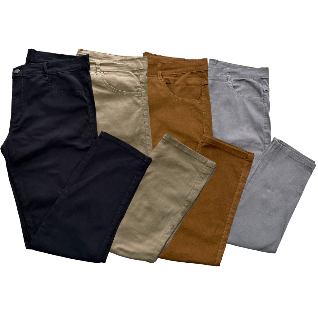 Combo 4 calças masculina jeans e sarja slim básica social com elastano botão e ziper ótimo conforto
