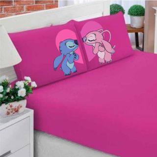 JOGO DE LENÇOL C/ELÁSTICO CASAL QUEEN/ KING STITCH 3 PEÇAS CORAÇÃO em Oferta na Shopee