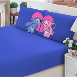 JOGO DE LENÇOL C/ELÁSTICO CASAL QUEEN/ KING STITCH 3 PEÇAS CORAÇÃO