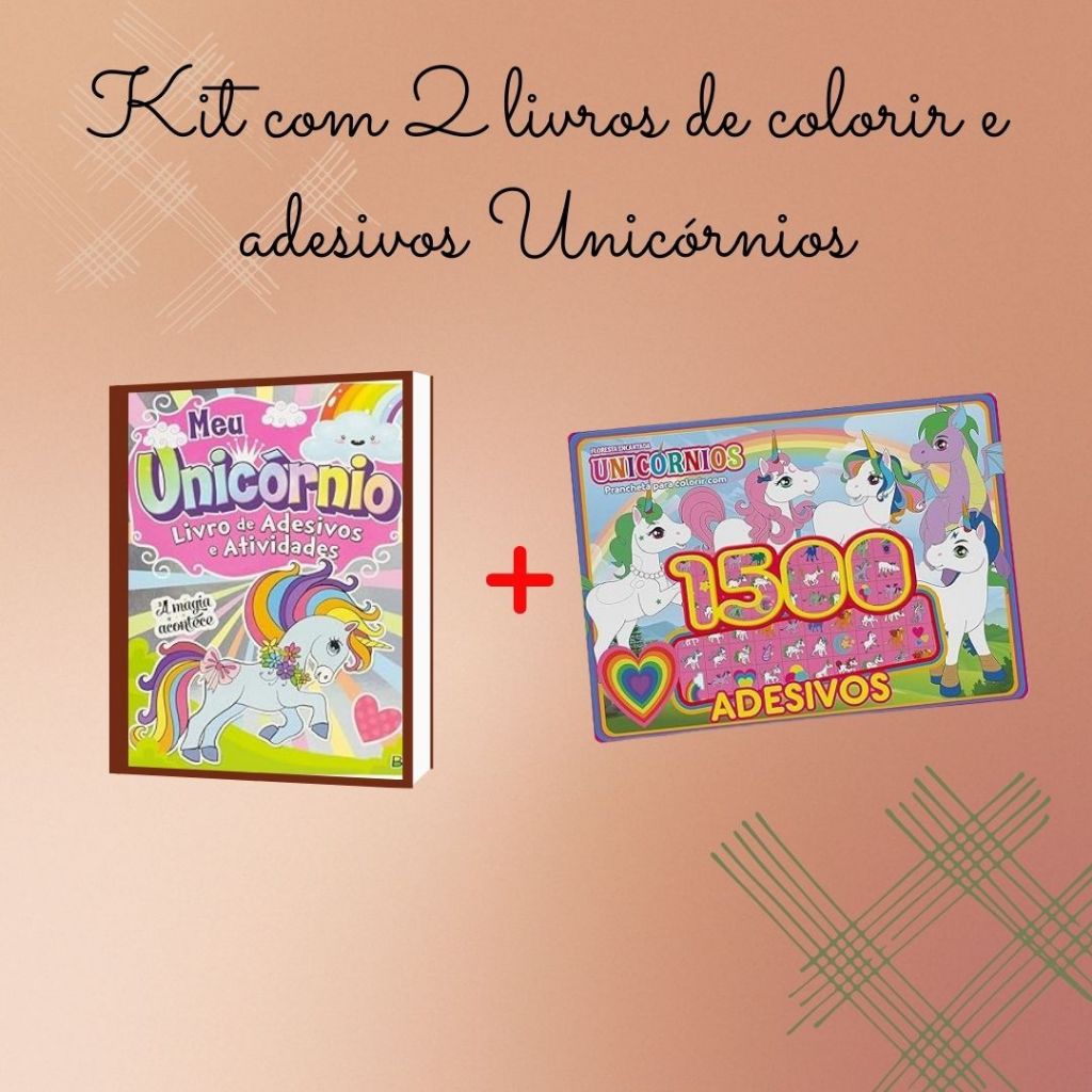 Kit com 2 livros livro de colorir Unicórnio: Meu unicórnio, livro de adesivos e atividades e Floresta encantada Unicórnios prancheta para colorir com 1500 adesivos