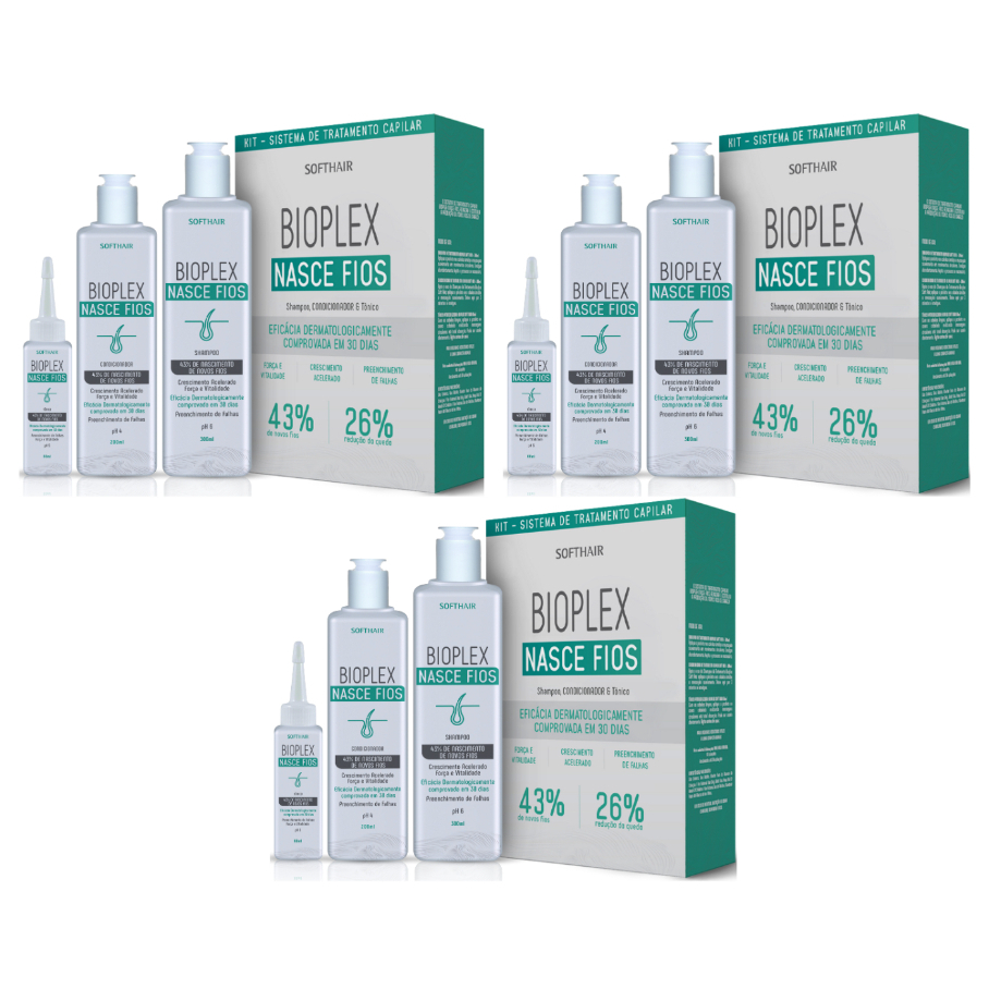 Kit Bioplex Nasce Fios - Shampoo, Condicionador e Tônico capilar 3 Unidades