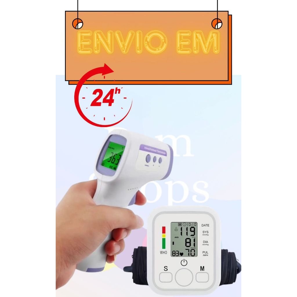 Termômetro tipo ARM de testa sem contato + monitor de pressão de braço