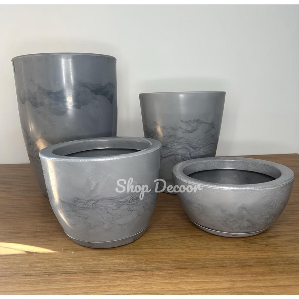Kit c 4 Vasos Polietileno Luxo Liso Plantas Coluna N1 N2 + Bojo e Bacia c Prato