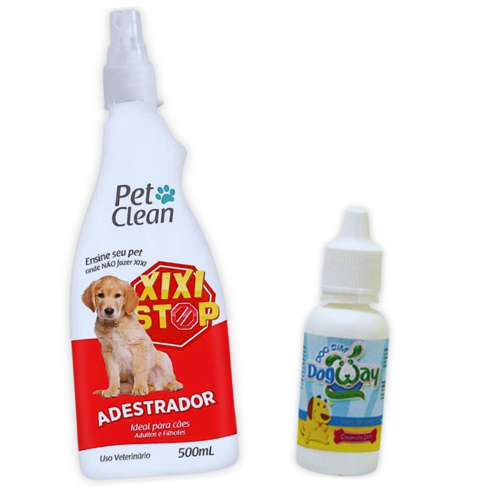 Kit Adestrador Xixi Stop + Xixi Aqui Pet Clean 500 mL para Cães e Gatos - Aqui Sim Pode não Pode