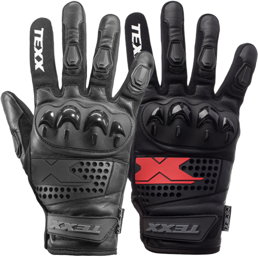 Luva Texx Old Shoot Cano Curto Cores Preto e Preto com Vermelho Confortavel em Couro