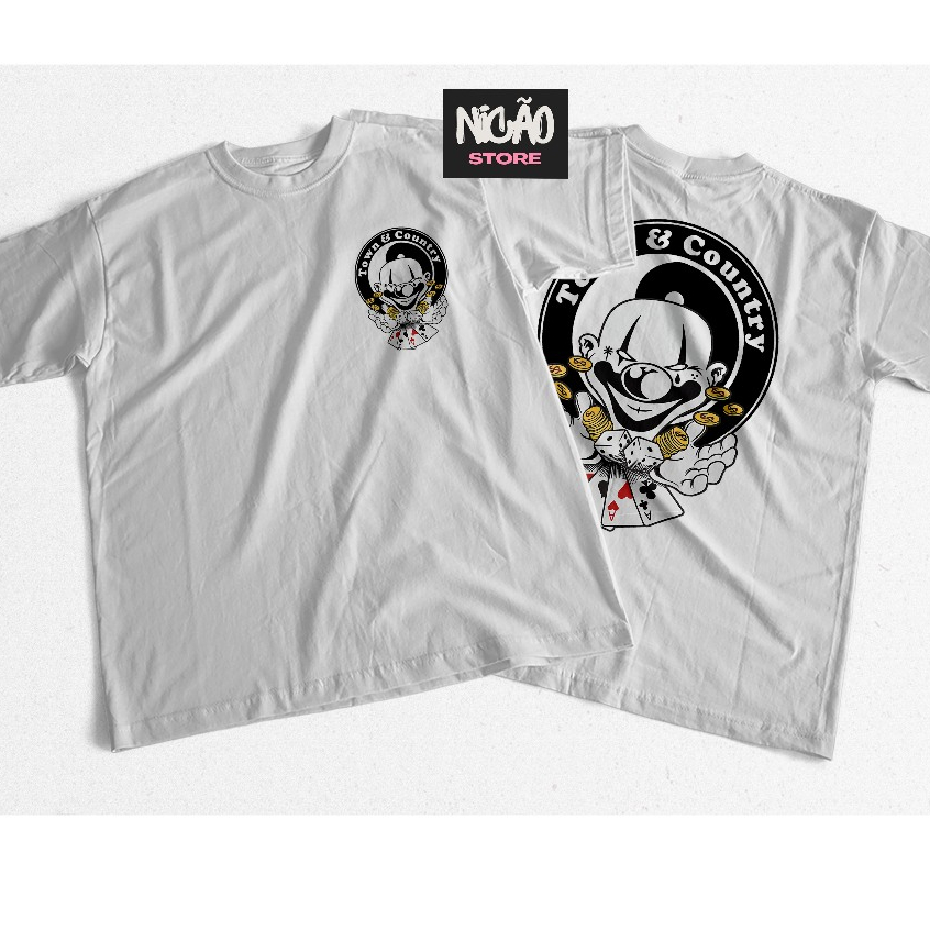 Camiseta Personalizada Town Country Palhaço Cartas de Baralho Frente e Costas Alta Qualidade Envio Imediato