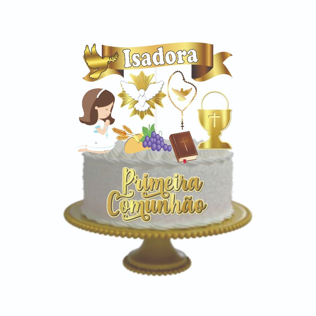 Topper De Bolo/ Topo De Bolo Primeira Eucaristia / Primeira Comunhão Decoração De Bolo