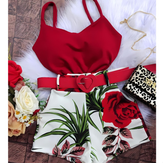 Conjunto Feminino Regata com Bojo + Short com cinto Moda Boutique Conjuntinho Luxo em Oferta na Shopee