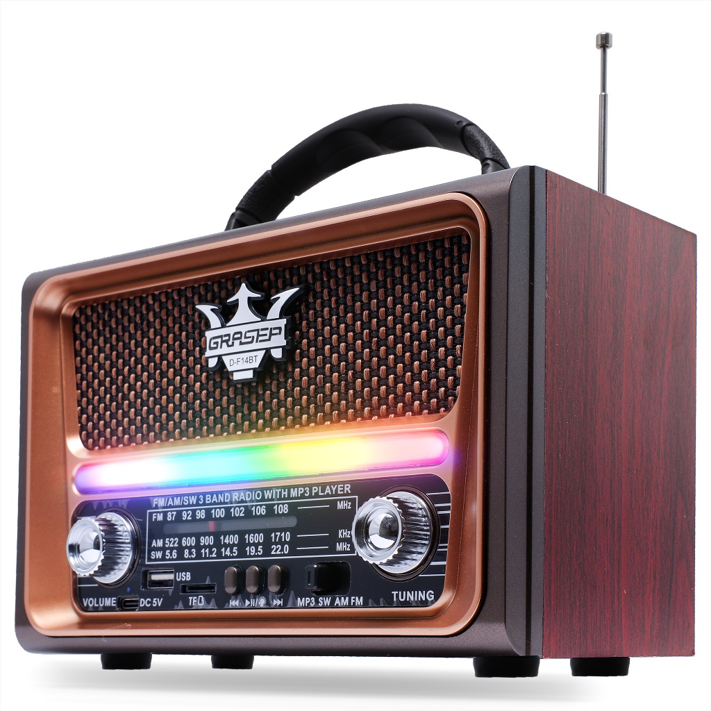 Rádio Retro Portátil Bluetooth Vintage RGB Antena Analógica Rádio AM FM SW Pendrive Cartão Sd Usb MP3