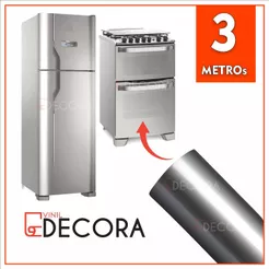 3 metros Vinil Adesivo Película Prata Tipo Inox Impermeável Envelopar Decorar Fogão Geladeira Móveis