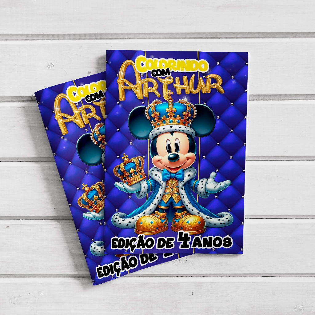 Livro (revista) de Colorir Personalizado Lembrancinha Aniversário Mickey Realeza