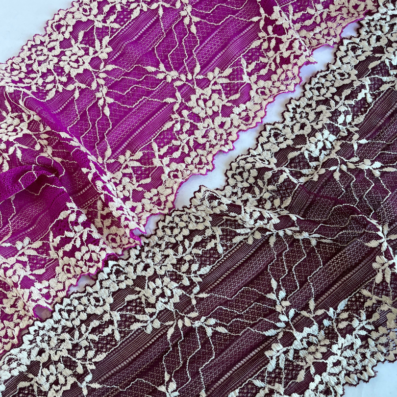200g Renda BICOLOR para Lingerie com Elastano Largura 18cm em Oferta na Shopee