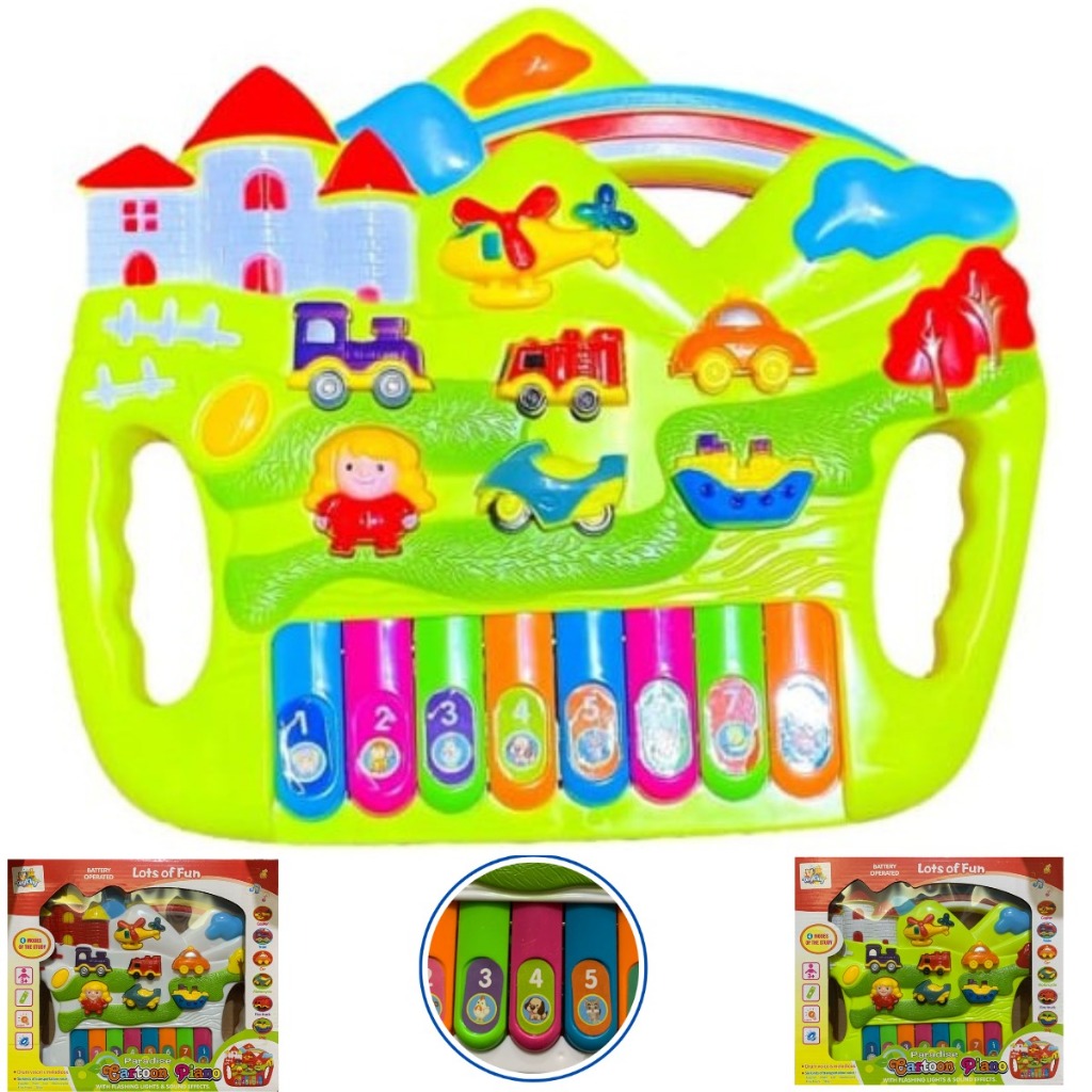 KIT 2 PIANINHO musical infantil luz SOM de TRANSPORTE CARRO MOTO HELICOPTERO BOMBEIRO15 TECLAS 26cm