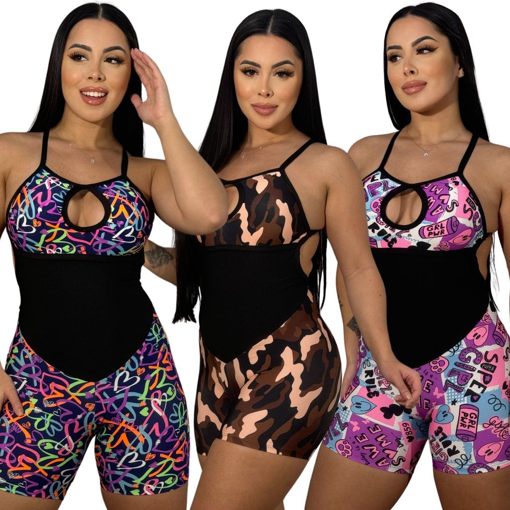 Macaquinho De Academia fitness Short Shortinho Curto Estampado